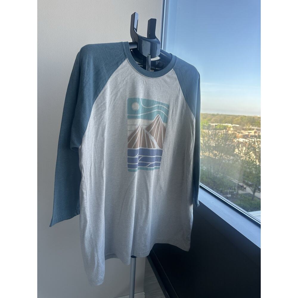 WOHVEN Graphic Print Gray Blue Raglan Crew Neck 3/4 Sleeve T-Shirt Men's XXL